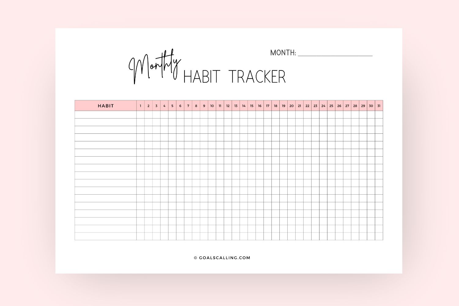 Monthly habit tracker